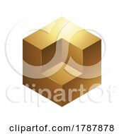 Poster, Art Print Of Golden Embossed Cube On A White Background