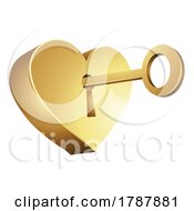 Poster, Art Print Of Golden Key Unlocking A Heart Shaped Lock On A White Background