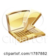 Poster, Art Print Of Golden Laptop And Download Icon On A White Background