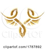 Golden Glossy Abstract Wings On A White Background Icon 2