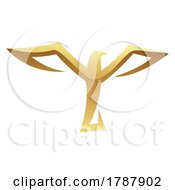Poster, Art Print Of Golden Glossy Eagle With Open Wings On A White Background