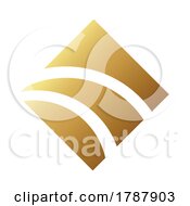 Golden Striped Diamond Icon On A White Background