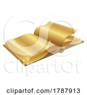 Poster, Art Print Of Golden Open Book On A White Background