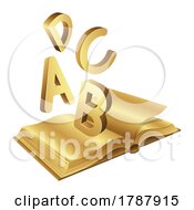 Golden Open Book With Letters A B C D On A White Background