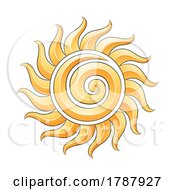Poster, Art Print Of Curvy Yellow Embossed Spiral Sun Icon With Black Outlines