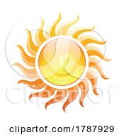 Curvy Glossy Yellow Spiral Sun Icon With Wavy Sun Rays