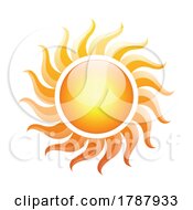 Poster, Art Print Of Curvy And Glossy Yellow Sun Icon With Wavy Sun Rays