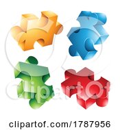 4 Colorful Jigsaw Pieces On A White Background