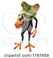 01/11/2023 - 3d Green Business Frog Holding A Waffle Ice Cream Cone On A White Background
