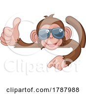 Poster, Art Print Of Monkey Sunglasses Thumbs Up Pointing Sign Cartoon