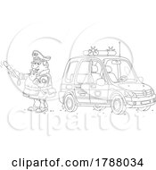 Poster, Art Print Of Black And White Cartoon Police Man Directing Traffic