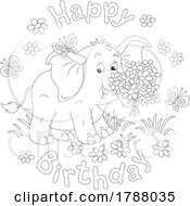 Black And White Happy Birthday Greeting With An Elephant