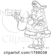 Black And White Police Officer Directing Traffic Or Using A Speed Gun