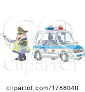Poster, Art Print Of Cartoon Police Man Directing Traffic