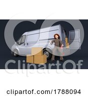 Poster, Art Print Of Young Person Delivering Parcel With Van