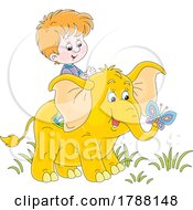 Poster, Art Print Of Cartoon Boy Riding On A Cute Elephant