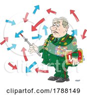 Cartoon Angry General Using A Pointer And Giving Computer Military Operation Details