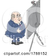 Cartoon Fat Politician Or Businessman During A Video Press Conference