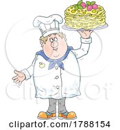 Cartoon Chef Holding Up Pancakes Or Crepes