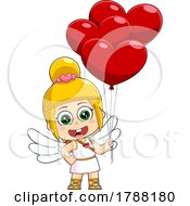 Poster, Art Print Of Cartoon Baby Girl Cupid With Heart Balloons