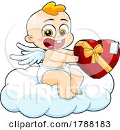 Poster, Art Print Of Cartoon Cupid Baby Boy Holding A Box Of Valentine Candies On A Cloud