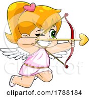 Poster, Art Print Of Cartoon Baby Girl Cupid Aiming An Arrow