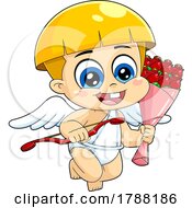 Poster, Art Print Of Cartoon Cupid Baby Boy Holding A Bow And Roses