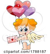 Poster, Art Print Of Cartoon Cupid Baby Boy Holding A Valentine And Heart Balloons