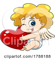 Poster, Art Print Of Cartoon Cupid Baby Boy Hugging A Heart