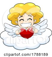 Poster, Art Print Of Cartoon Baby Girl Cupid Holding A Heart On A Cloud