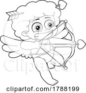Cartoon Black And White Cupid Baby Boy Aiming An Arrow