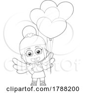 Poster, Art Print Of Cartoon Black And White Baby Girl Cupid With Heart Balloons