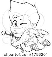 Cartoon Black And White Cupid Baby Boy Winking And Holding A Bow And Arrow