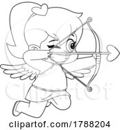 Cartoon Black And White Baby Girl Cupid Aiming An Arrow