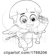 Poster, Art Print Of Cartoon Black And White Cupid Baby Boy Holding A Bow And Roses