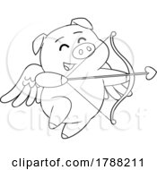 Cartoon Black And White Cupid Pig