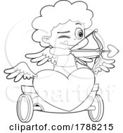 Cartoon Black And White Cupid Boy Aiming On A Chariot