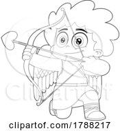 Cartoon Black And White Cupid Boy Aiming An Arrow by Hit Toon