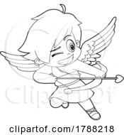 Cartoon Black And White Cupid Boy Aiming An Arrow