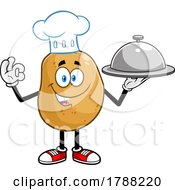 Poster, Art Print Of Cartoon Potato Mascot Chef Holding A Platter