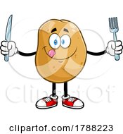 Cartoon Potato Mascot Holding Silverware