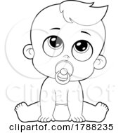 Poster, Art Print Of Cartoon Black And White Baby Boy Sitting With A Pacifier And Looking Up