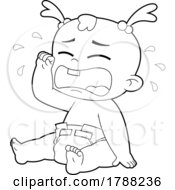 Poster, Art Print Of Cartoon Black And White Baby Girl Sitting In A Diaper And Crying