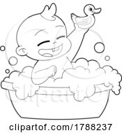 Poster, Art Print Of Cartoon Black And White Taking A Bubble Bath With A Rubber Ducky