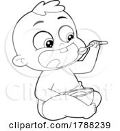 Poster, Art Print Of Cartoon Black And White Baby Boy Eating