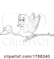 Poster, Art Print Of Cartoon Black And White Baby Boy Flying On A Stork