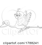Poster, Art Print Of Cartoon Black And White Baby Girl Flying On A Stork