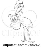 02/01/2023 - Cartoon Black And White Baby Girl Flying On A Stork