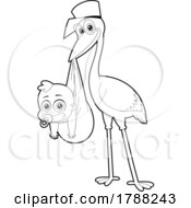 Poster, Art Print Of Cartoon Black And White Baby Boy And Delivery Stork