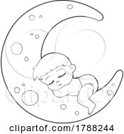 Poster, Art Print Of Cartoon Black And White Baby Boy Sleeping On A Crescent Moon